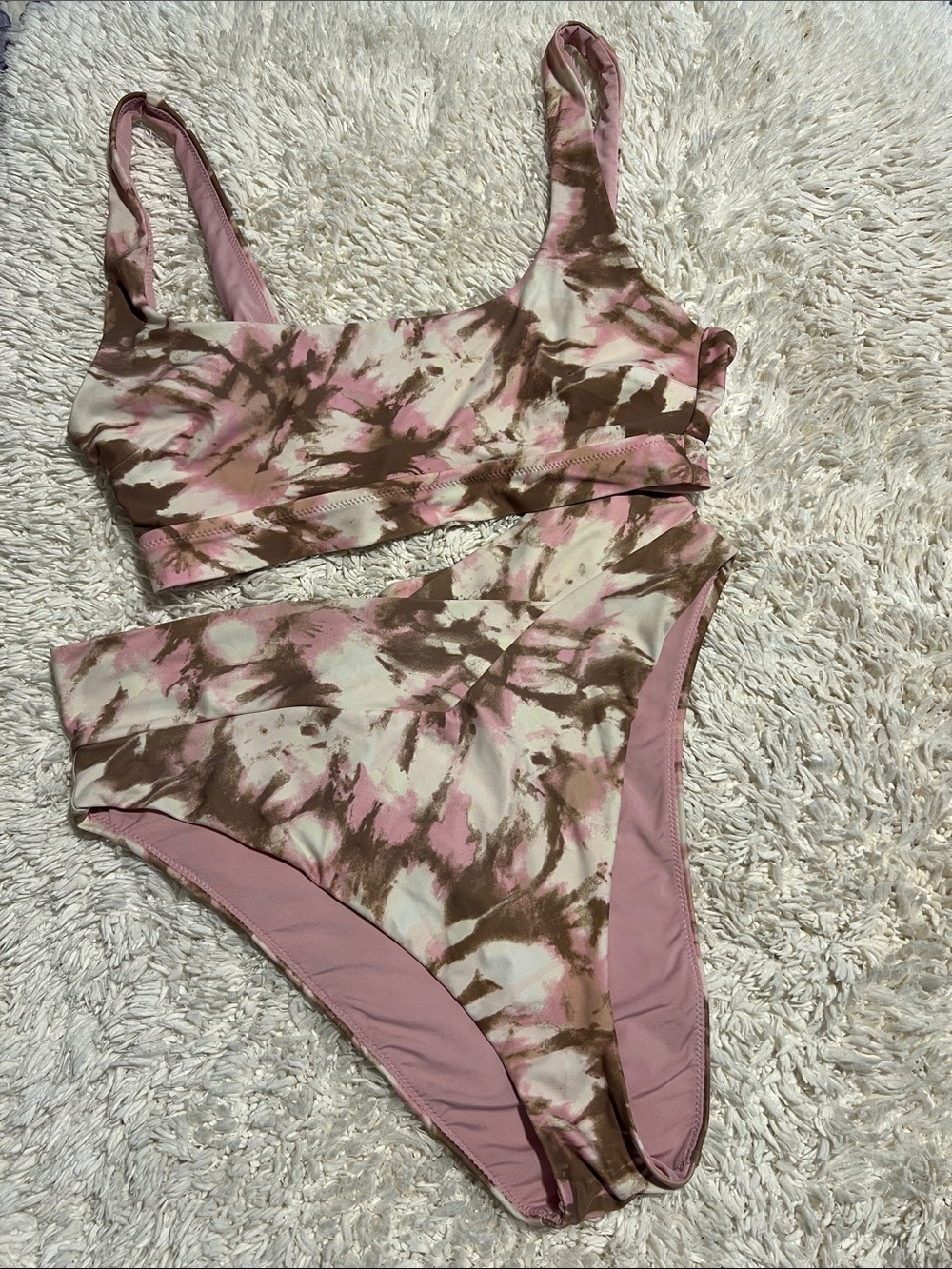 aerie Pink and Brown Tie-Dye Bikini